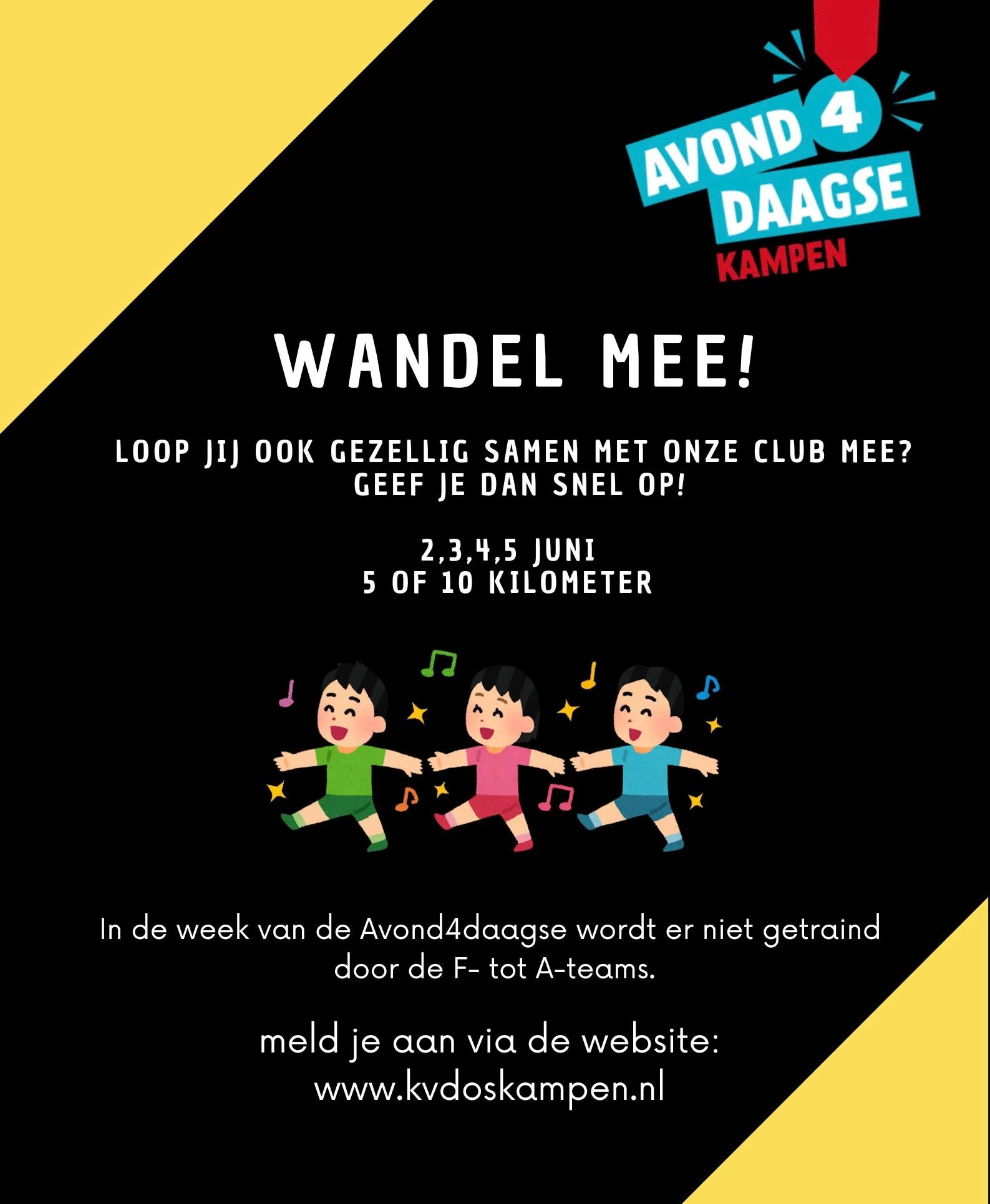 Flyer van KV DOS Kampen over opgave Avondvierdaagse
