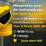 🎯 Denk jij mee over de toekomst van KV DOS Kampen? In november deelden we het concept Visie & Beleid 2026–2030 met alle leden en ouders. Nu gaan we samen verder! 📅 Dinsdag 25 maart 🕢 Inloop 19:30 uur 🕣 Start 19:45 uur 📍 ’t Maatje ✨ Tijdens deze interactieve avond bespreken we de belangrijkste plannen én horen we graag jouw ideeën. 💛🖤 Samen bouwen we aan een sterk DOS — iedere stem telt!